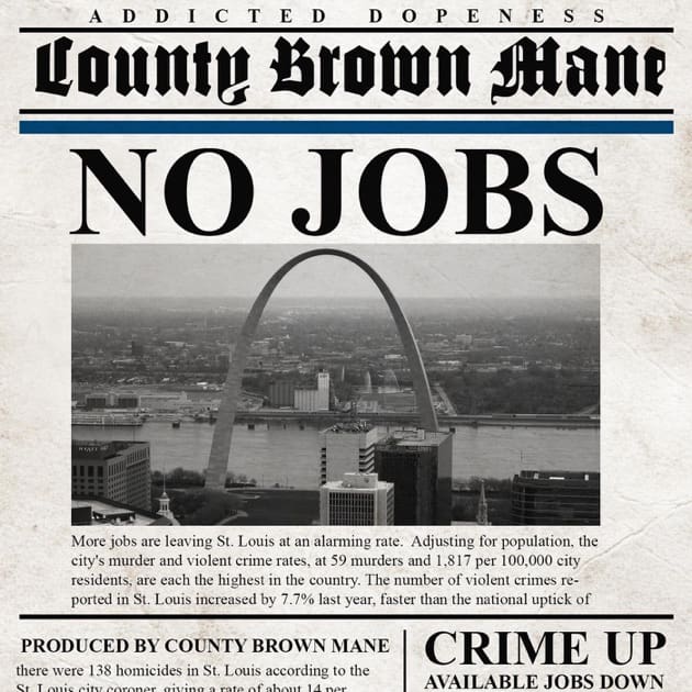 Newspaper headline about job loss in St. Louis.