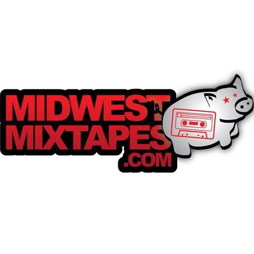 A red and white logo for midwest mixtapes.