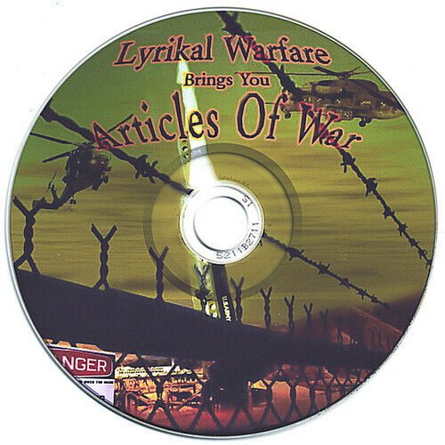 A cd cover with the title of " lyrikal warfare strikes you, articles of war ".