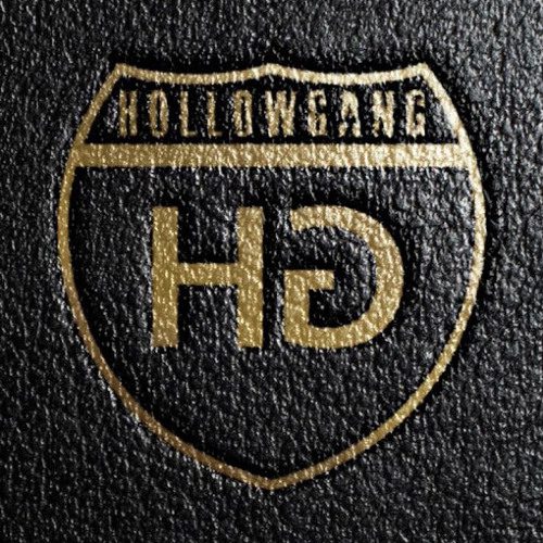 A close up of the hollinggang logo on a leather surface