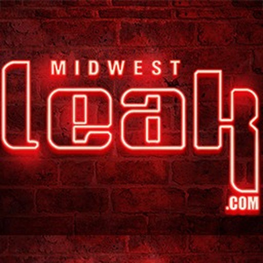A red neon sign that reads " midwest leak. Com ".