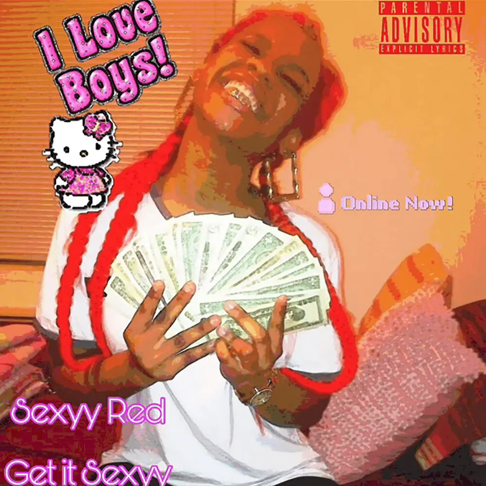 A smiling woman holding money with text saying I love boys.