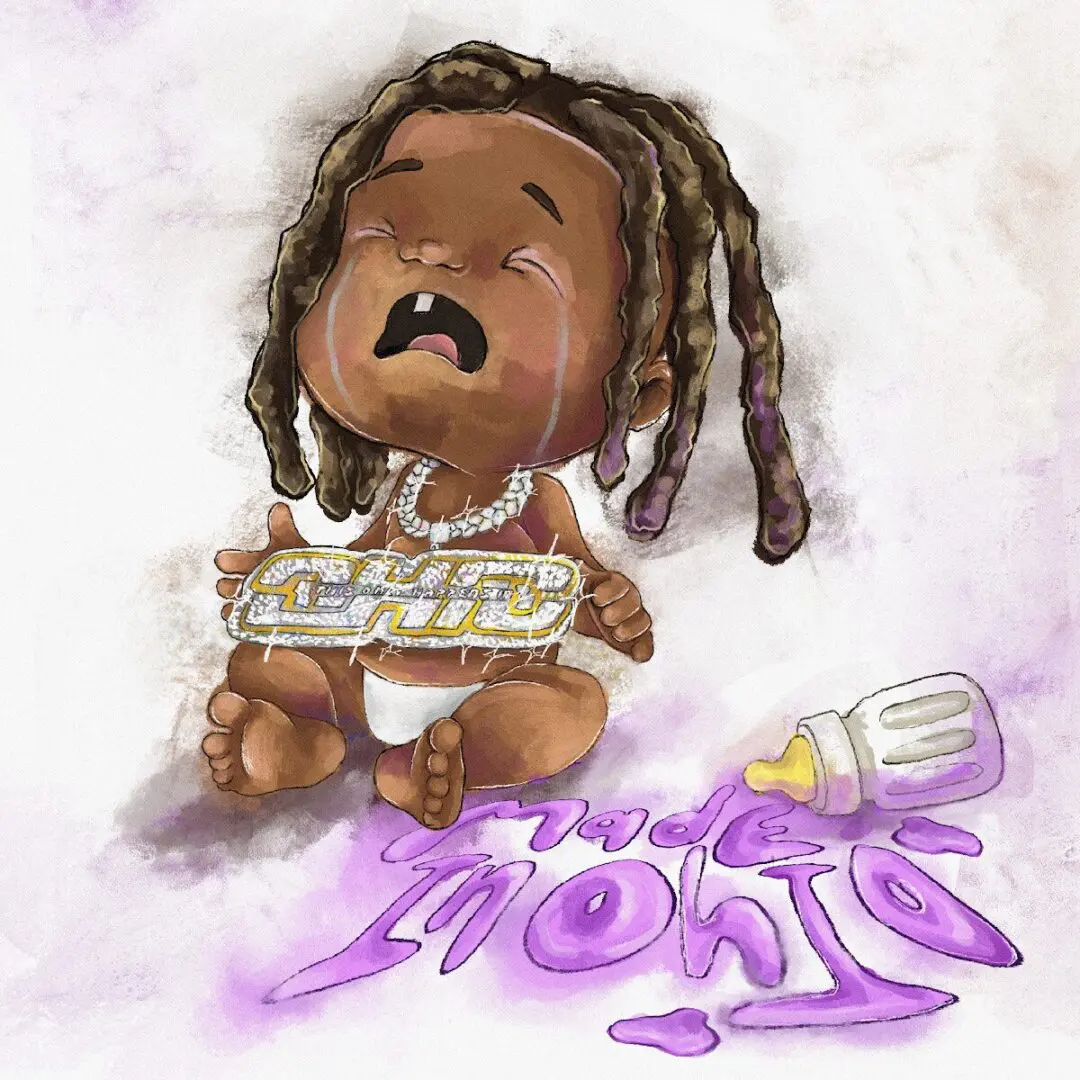 Crying baby with iced-out chain.