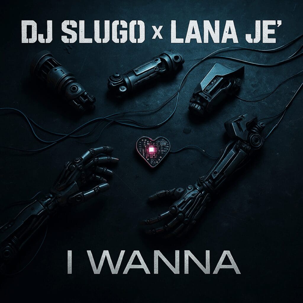 Robotic arms and heart with text overlay.